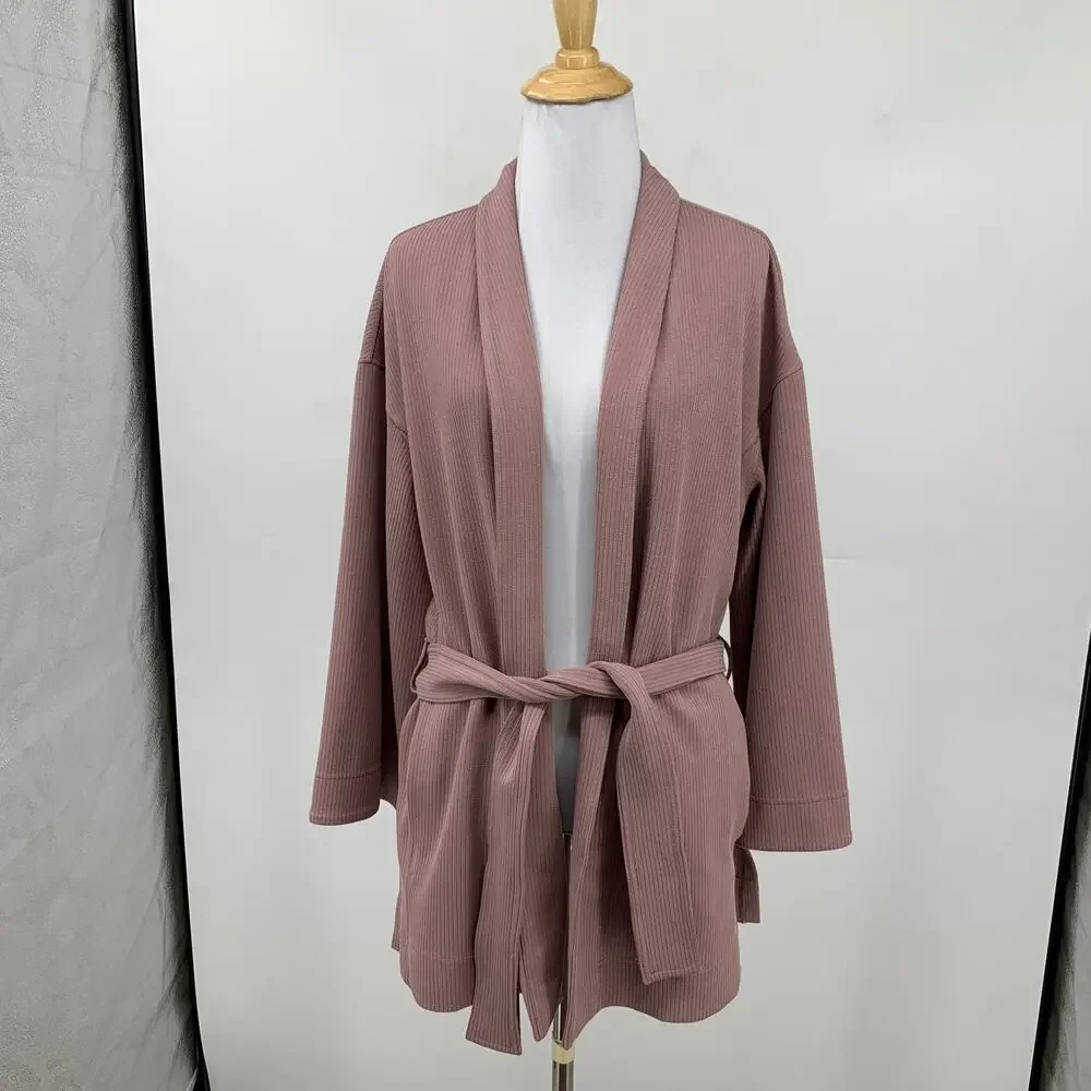 Lululemon Wrap Womens 6 Mauve Ribbed Softstreme Belted Open Front Cardigan